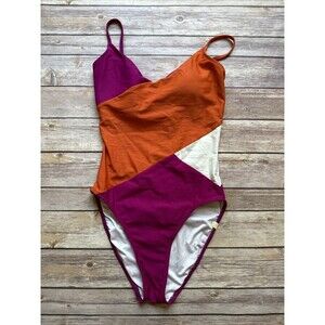 Summersalt Women's Marina One Piece Swimsuit Fuchsia Orange White Size 2 EUC